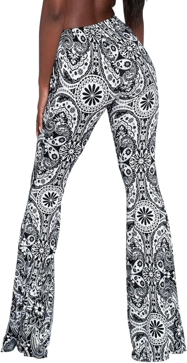 YUZIBAO Women's Flare Yoga Leggings High Waisted Boho Palazzo Wide Leg Pants Bell Bottoms