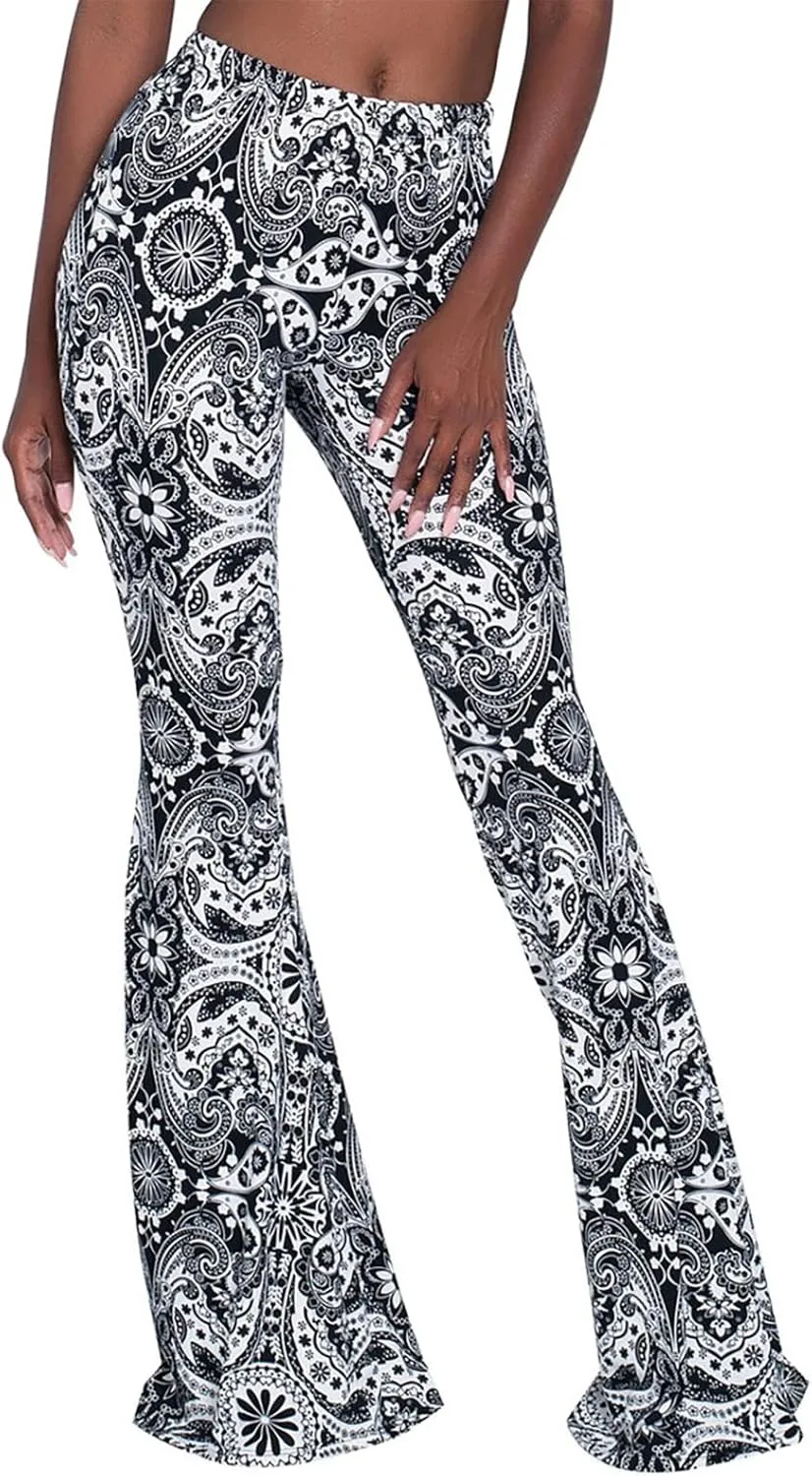 YUZIBAO Women's Flare Yoga Leggings High Waisted Boho Palazzo Wide Leg Pants Bell Bottoms